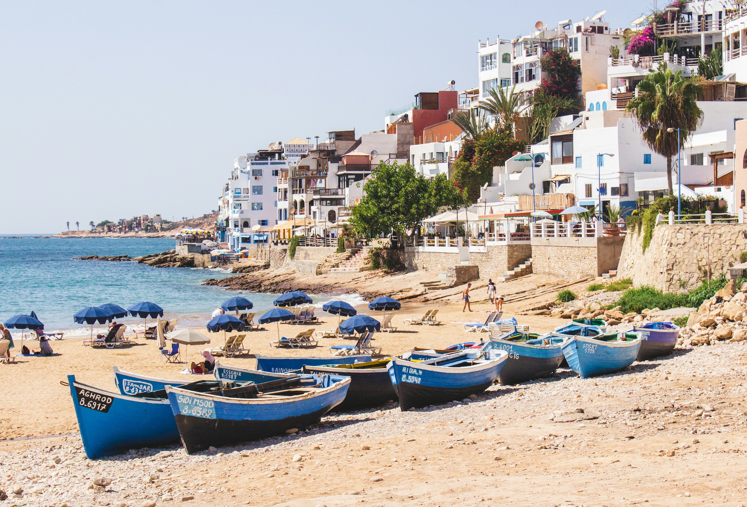 Taghazout — bateaux au soleil couchant